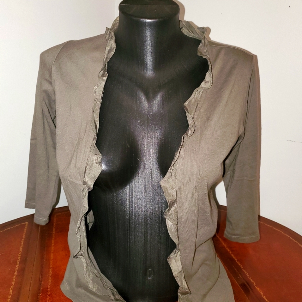 Jigsaw Silk & Cotton Cardigan, Gray/Olive, Small